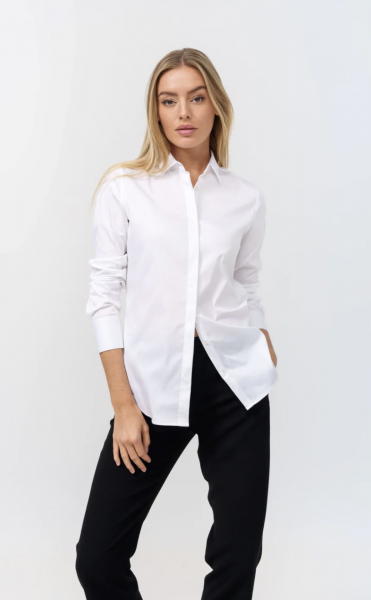 SOLUZIONE Bluse mit verdeckter Knopfleiste in Weiß