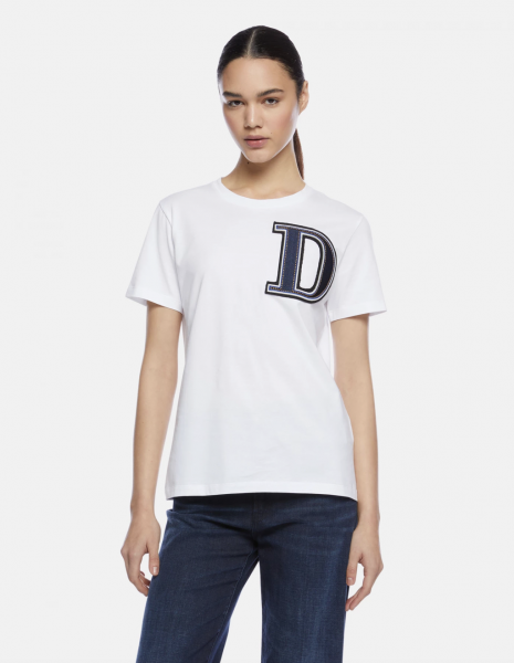 DONDUP T-Shirt in Weiß mit Logo-Aufnäher