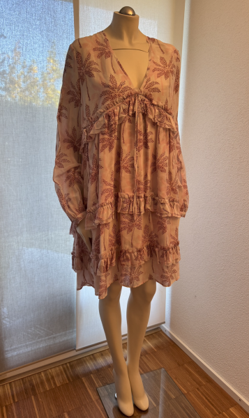 SLY Rüschenkleid in Rose mit Cannabisblätter-Muster